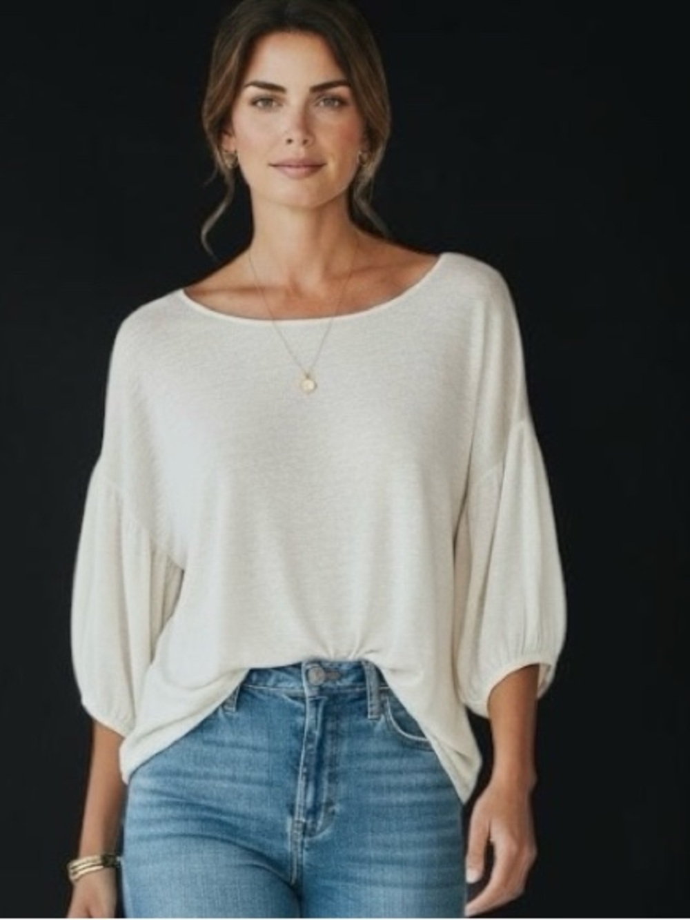 Calypso Christiane Celle Cream Old World Balloon Sleeve Sheer Blouse Women SZ L
